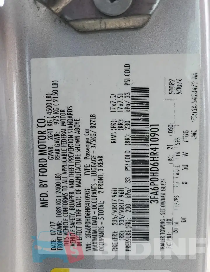 3FA6P0HD6HR410901 Photo# 12