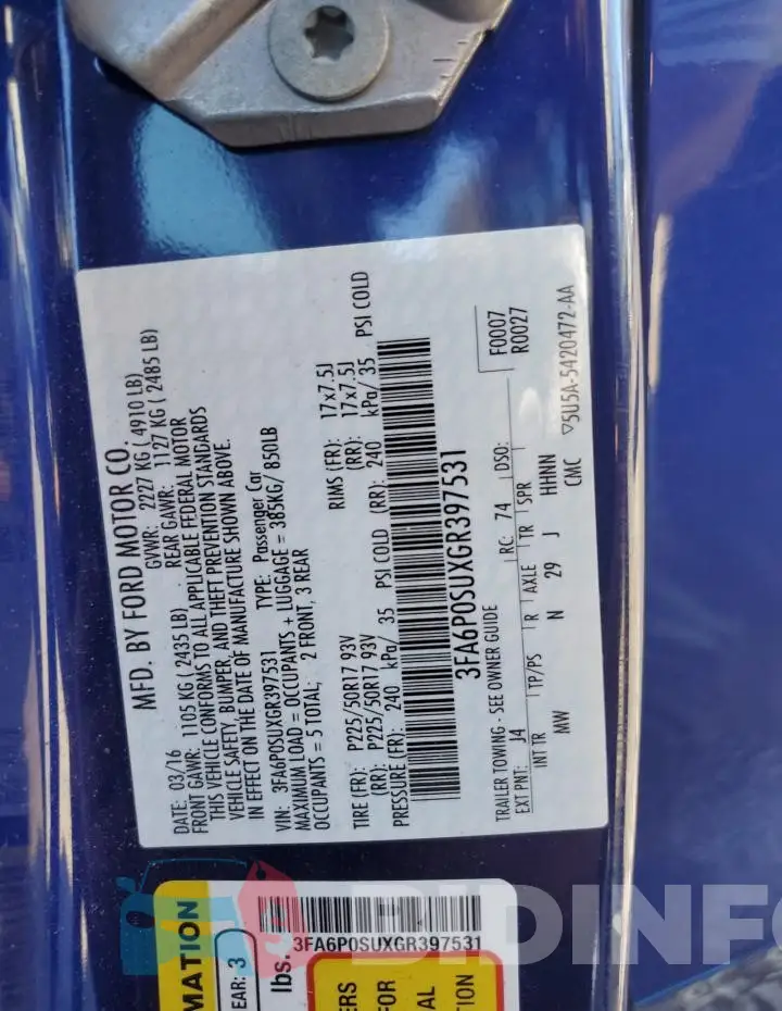 3FA6P0SUXGR397531 Photo# 14