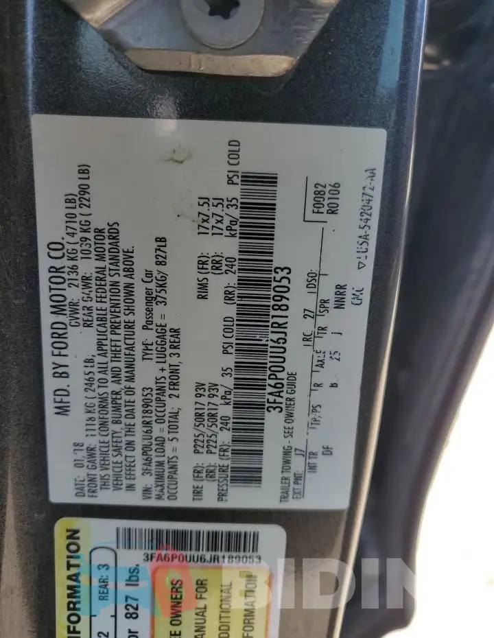 3FA6P0UU6JR189053 Photo# 12