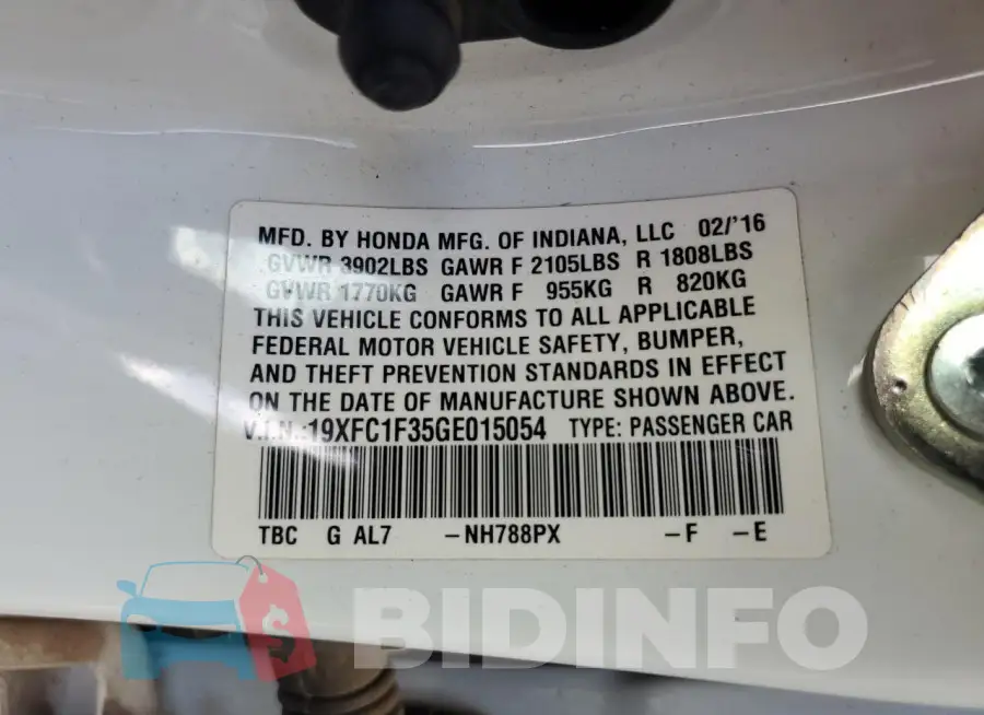 19XFC1F35GE015054 Photo# 12