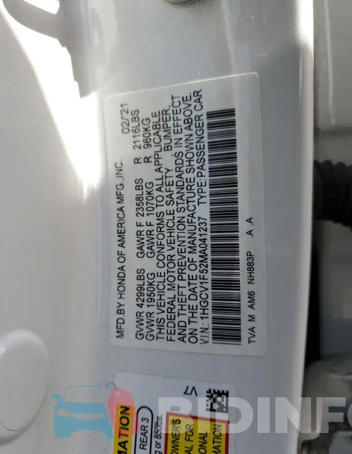 1HGCV1F52MA041237 Photo# 12