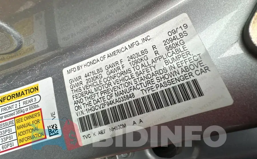 1HGCV2F94KA035848 Photo# 10