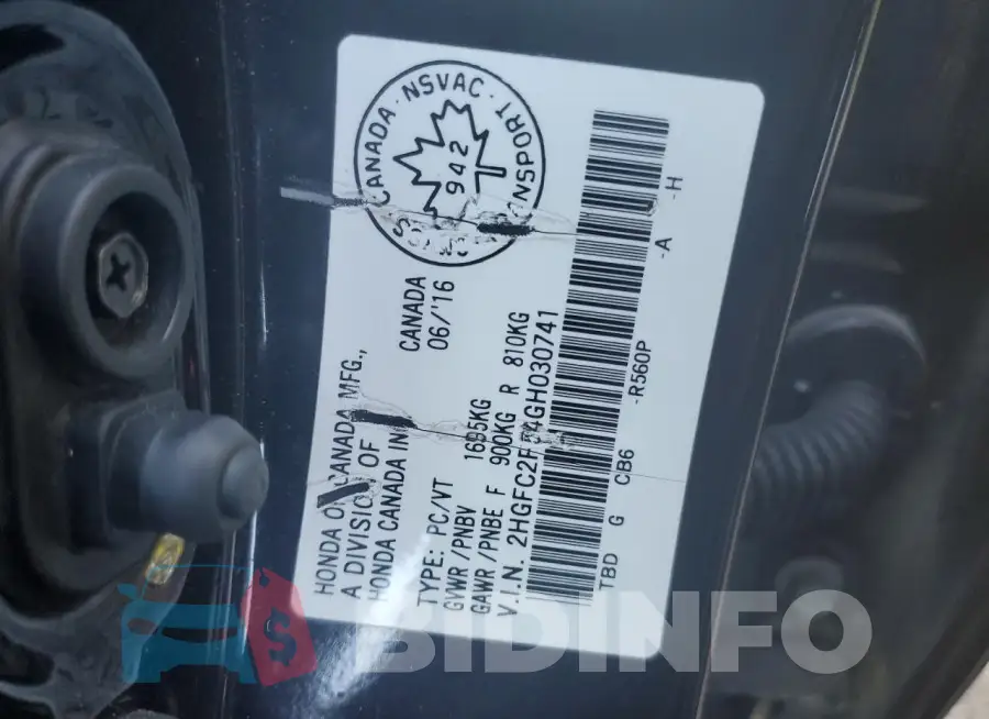 2HGFC2F54GH030741 Photo# 13