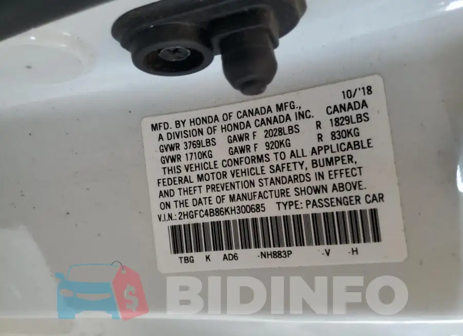 2HGFC4B86KH300685 Photo# 12