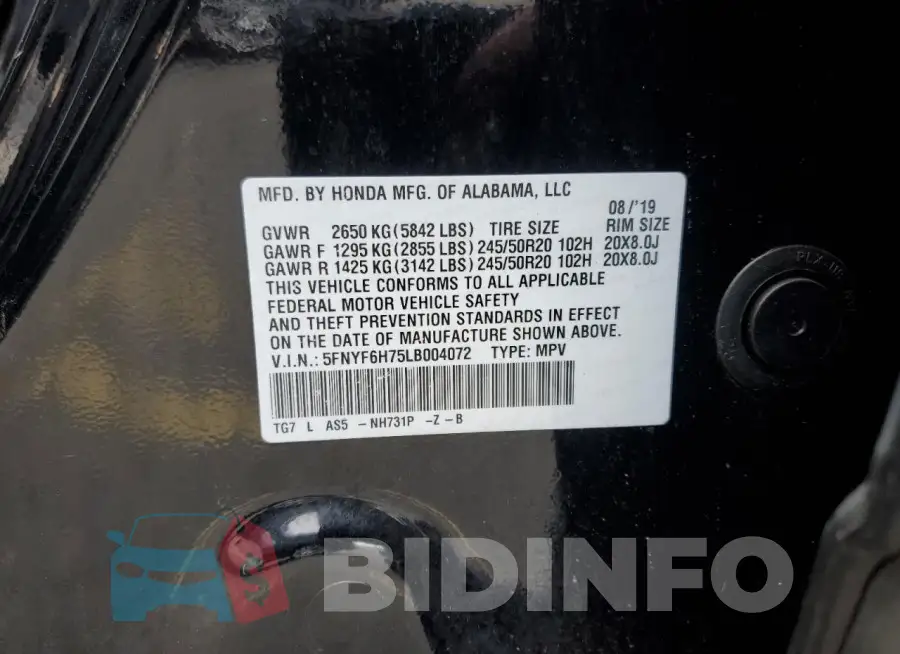 5FNYF6H75LB004072 Photo# 13