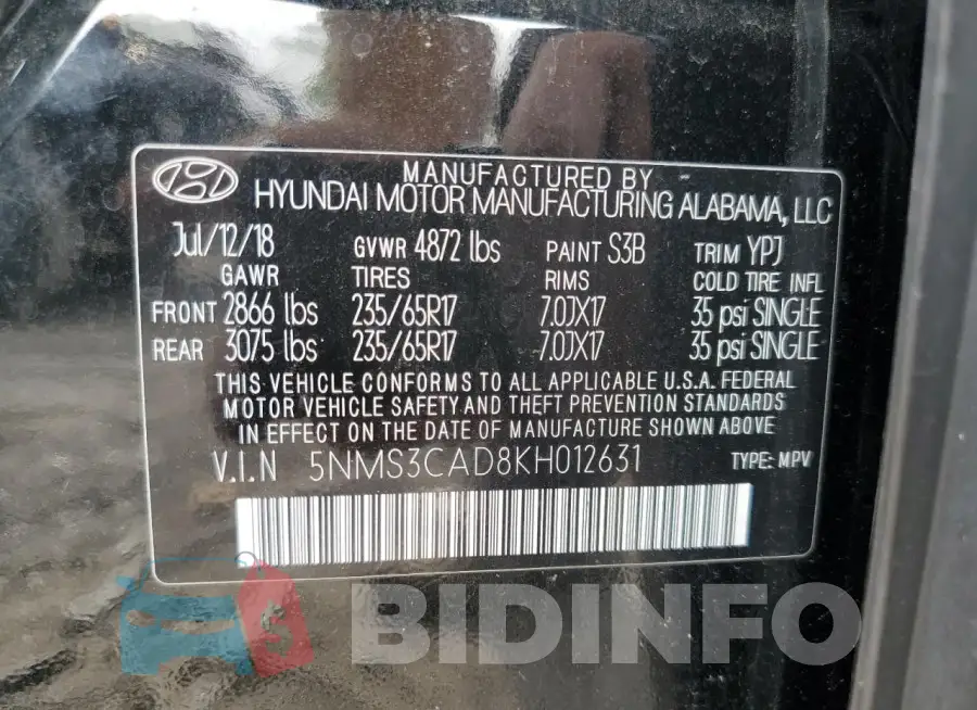 5NMS3CAD8KH012631 Photo# 13