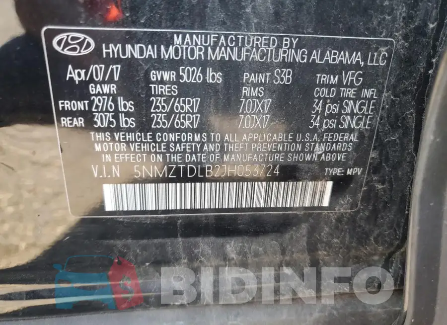 5NMZTDLB2JH053724 Photo# 13