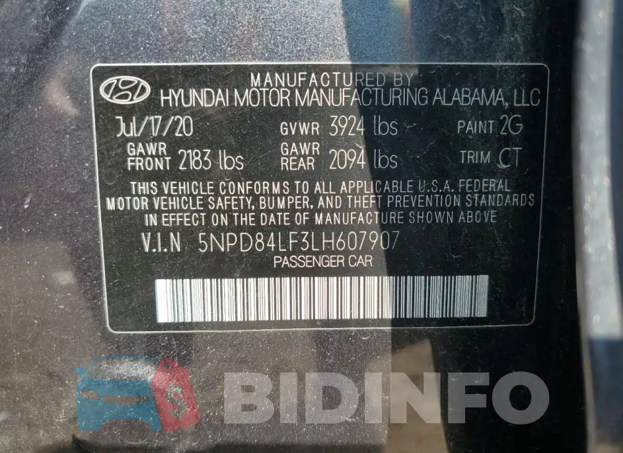 5NPD84LF3LH607907 Photo# 12