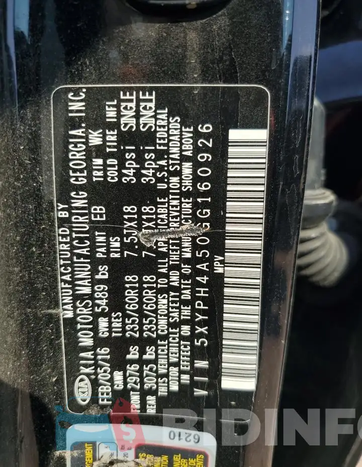 5XYPH4A50GG160926 Photo# 13