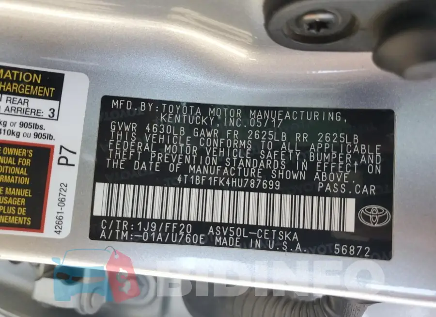4T1BF1FK4HU787699 Photo# 13
