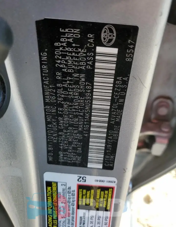 4T1G11AK5MU599487 Photo# 13