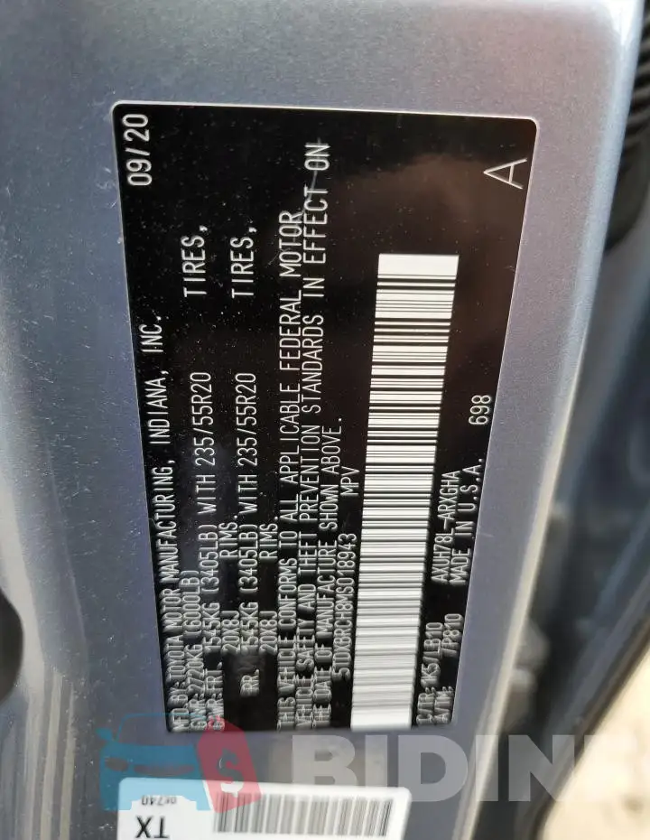 5TDXBRCH8MS018943 Photo# 14