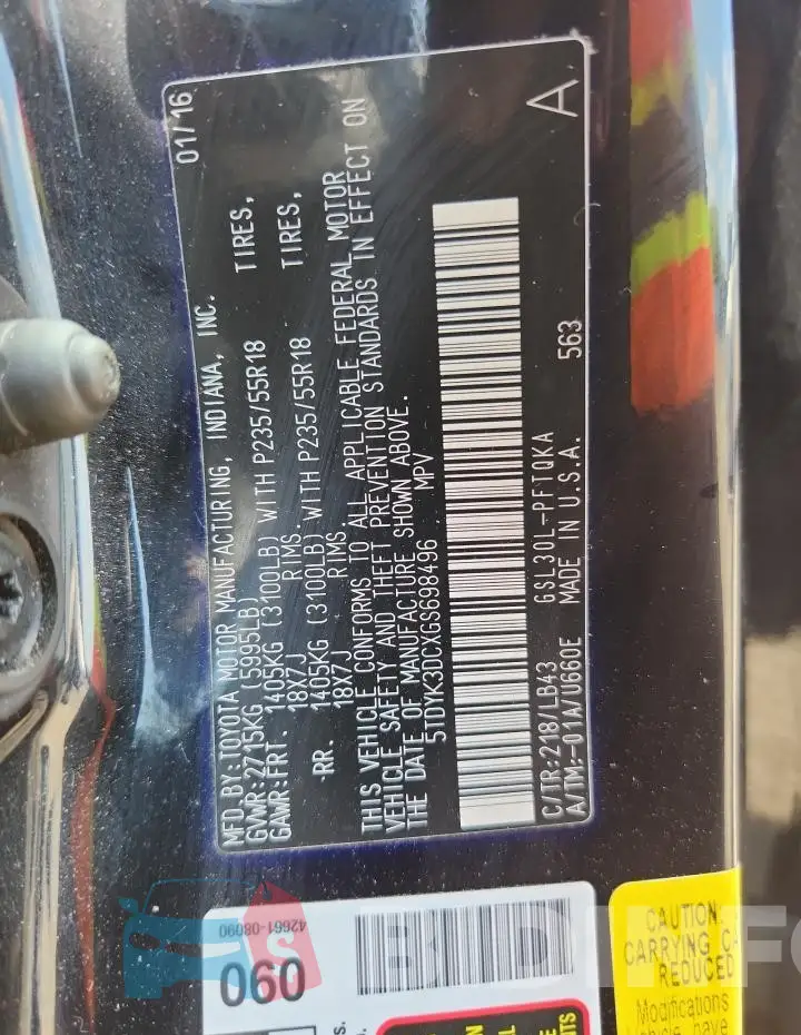 5TDYK3DCXGS698496 Photo# 14