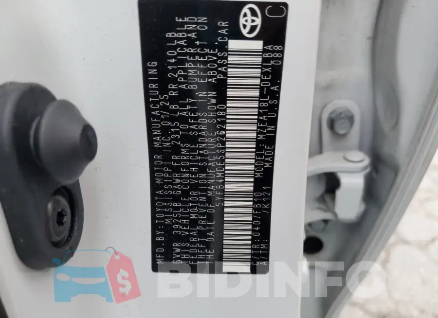 5YFB4MDE5SP262180 Photo# 12