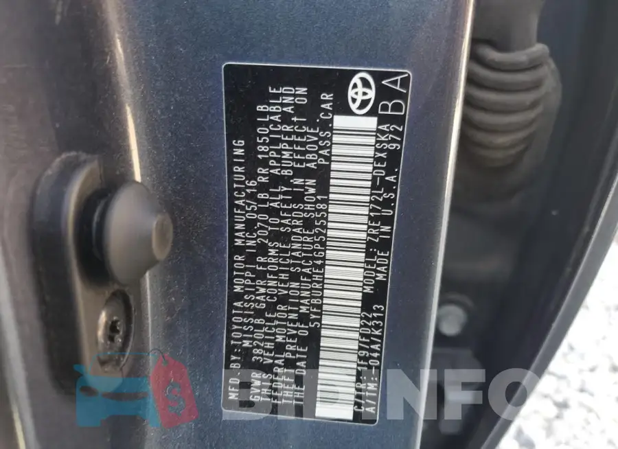 5YFBURHE4GP525581 Photo# 12