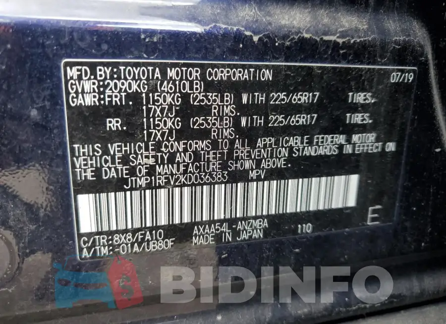 JTMP1RFV2KD036383 Photo# 13