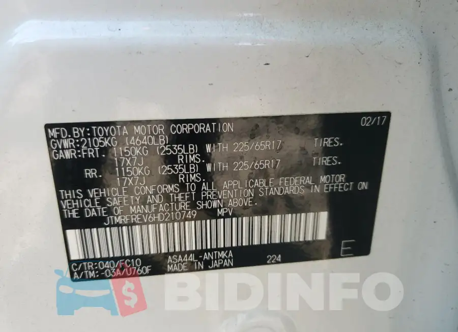 JTMRFREV6HD210749 Photo# 13