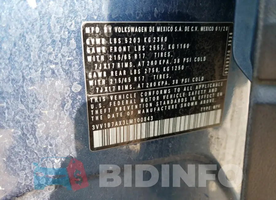 3VV1B7AX3LM100843 Photo# 13