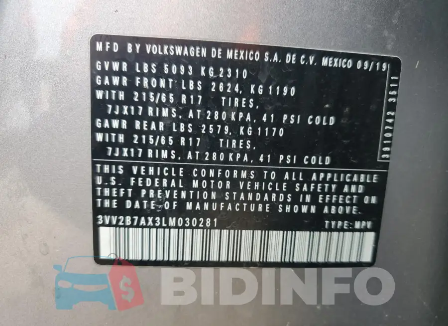 3VV2B7AX3LM030281 Photo# 13