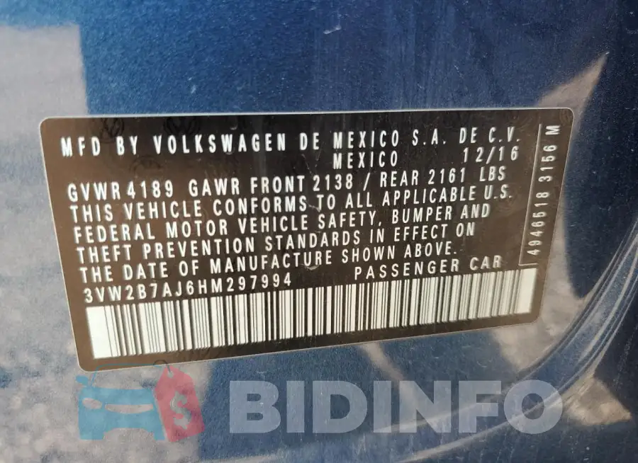 3VW2B7AJ6HM297994 Photo# 13