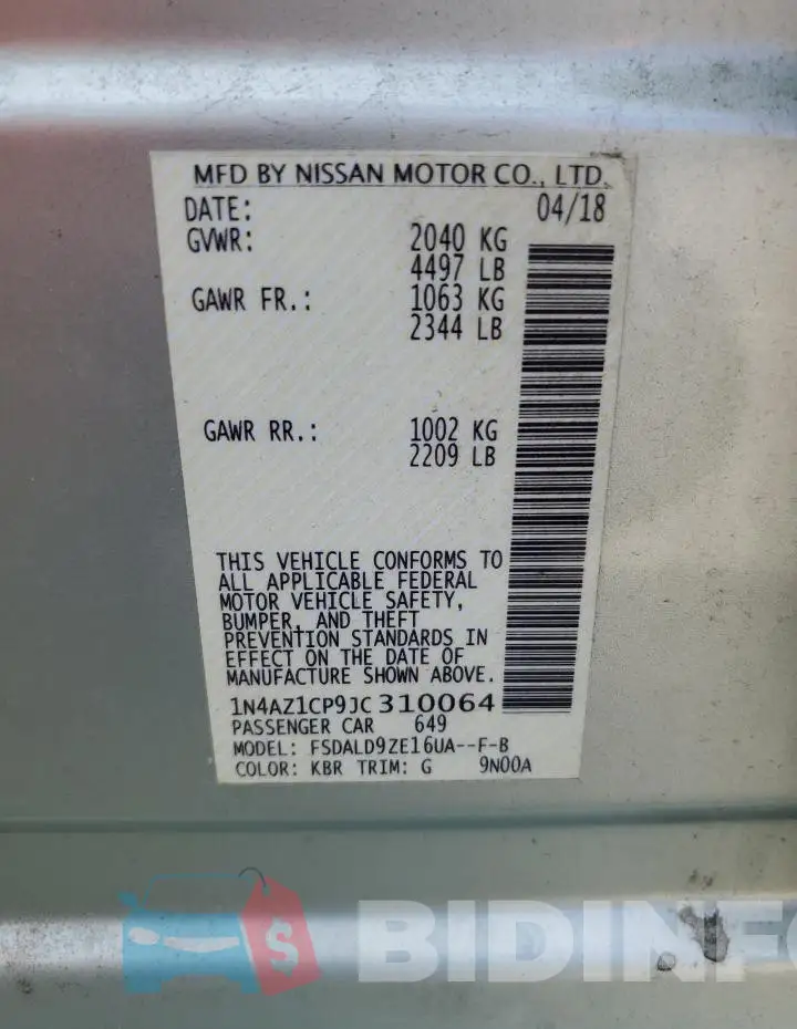 1N4AZ1CP9JC310064 Photo# 12