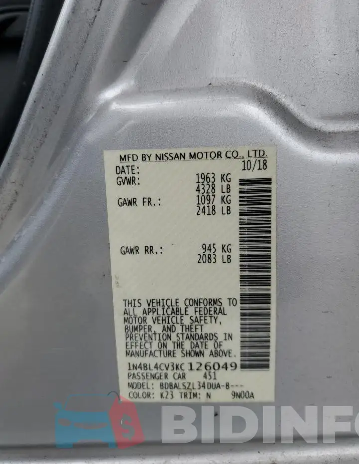 1N4BL4CV3KC126049 Photo# 13