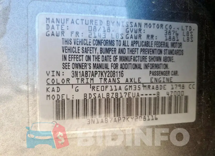 3N1AB7AP7KY208116 Photo# 12
