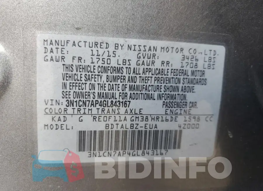 3N1CN7AP4GL843167 Photo# 12