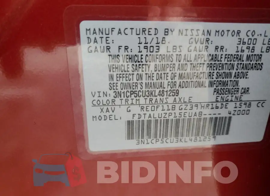 3N1CP5CU3KL481259 Photo# 12