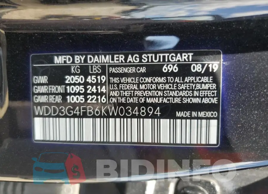 WDD3G4FB6KW034894 Photo# 13