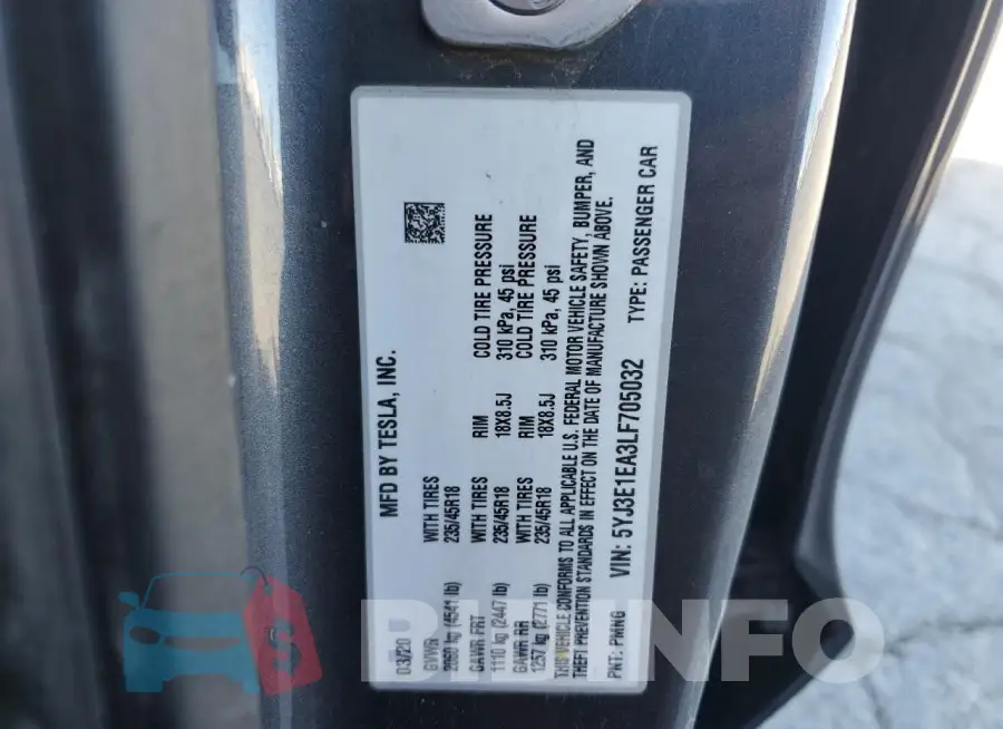 5YJ3E1EA3LF705032 Photo# 12