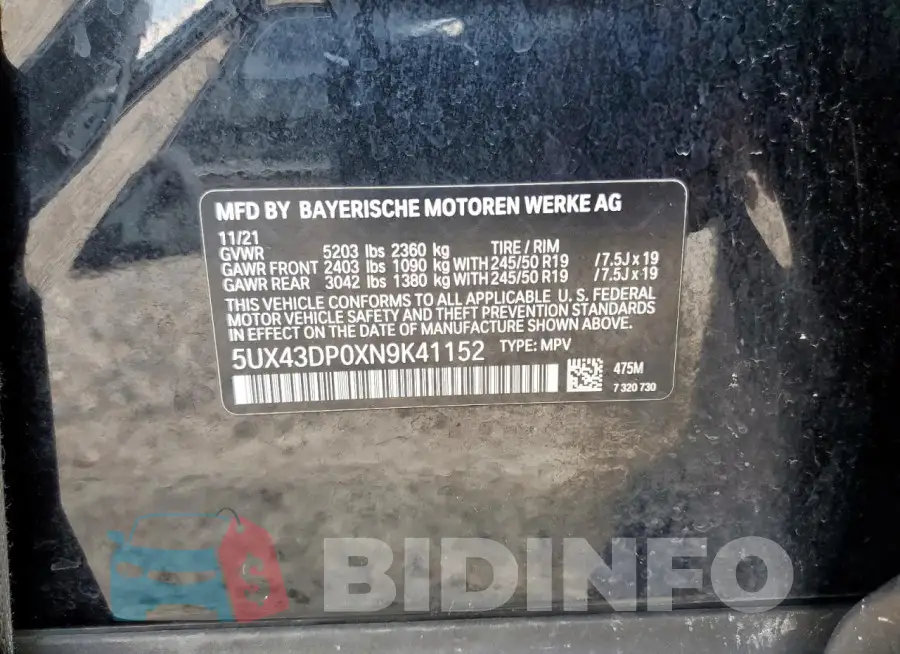 5UX43DP0XN9K41152 Photo# 14