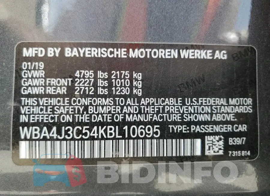 WBA4J3C54KBL10695 Photo# 12