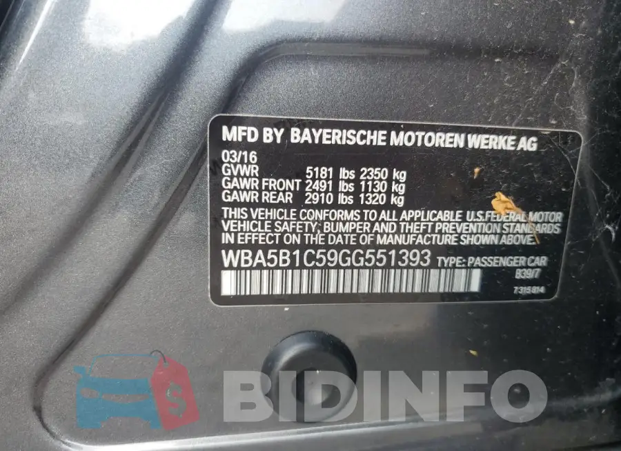 WBA5B1C59GG551393 Photo# 12