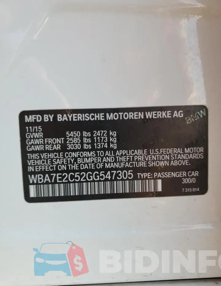 WBA7E2C52GG547305 Photo# 12