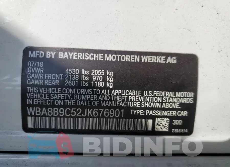 WBA8B9C52JK676901 Photo# 13