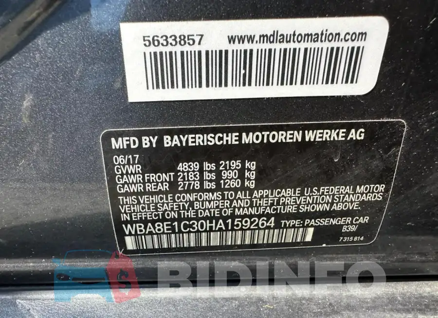 WBA8E1C30HA159264 Photo# 10