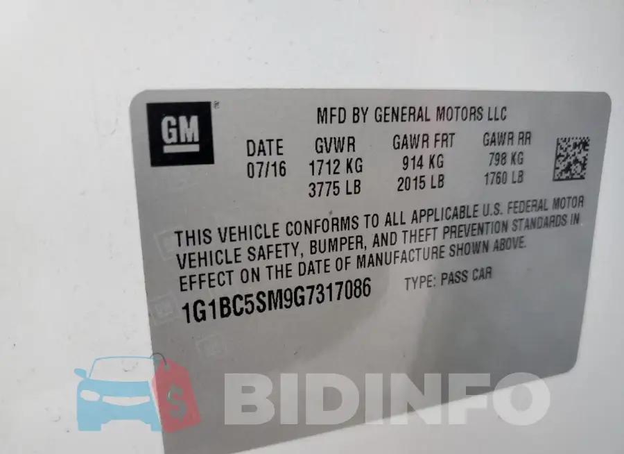 1G1BC5SM9G7317086 Photo# 12