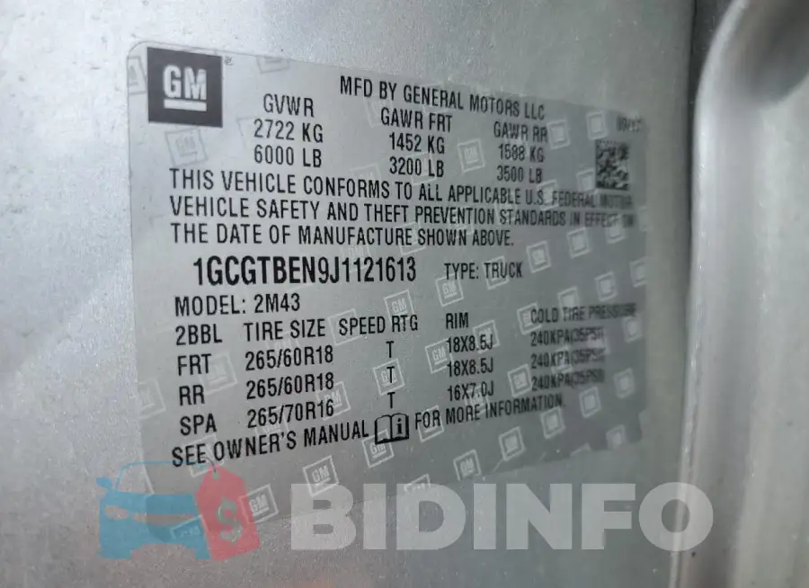 1GCGTBEN9J1121613 Photo# 12