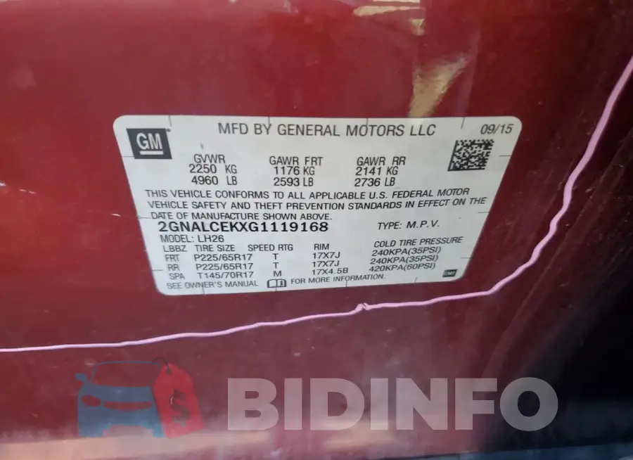 2GNALCEKXG1119168 Photo# 12