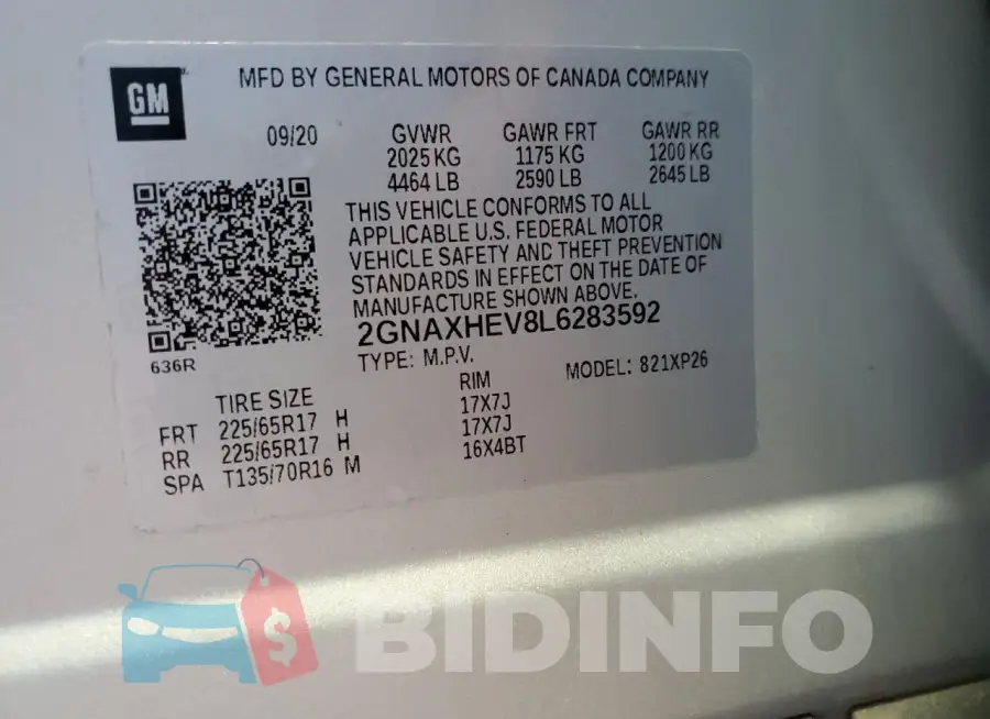 2GNAXHEV8L6283592 Photo# 14