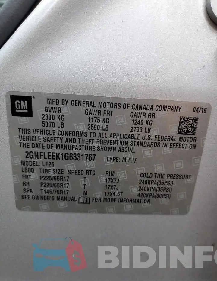 2GNFLEEK1G6331767 Photo# 13