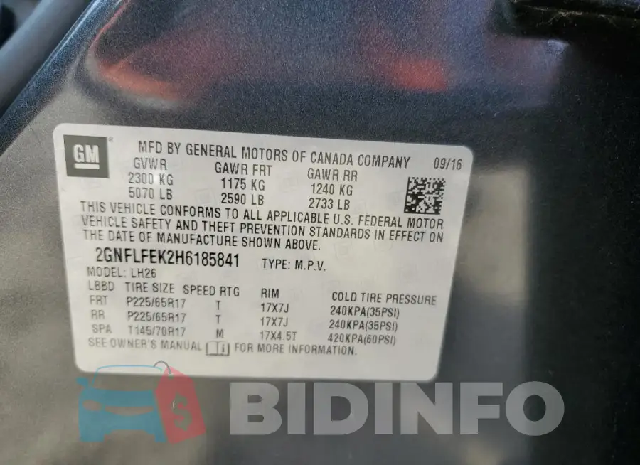 2GNFLFEK2H6185841 Photo# 13
