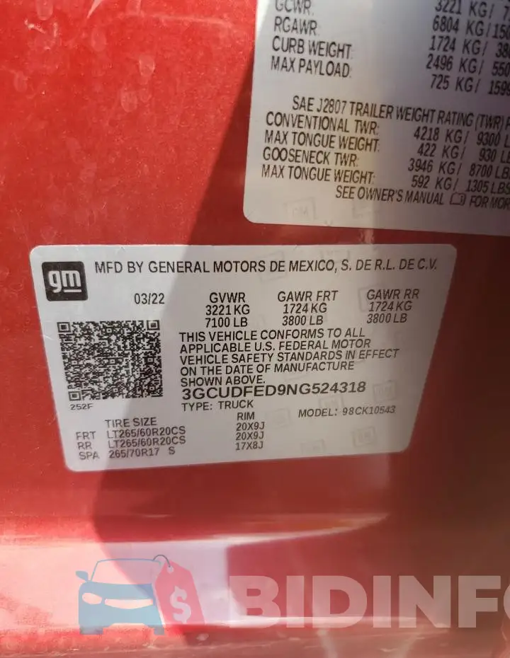 3GCUDFED9NG524318 Photo# 12