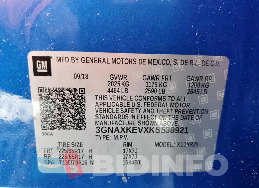 3GNAXKEVXKS538921 Photo# 12