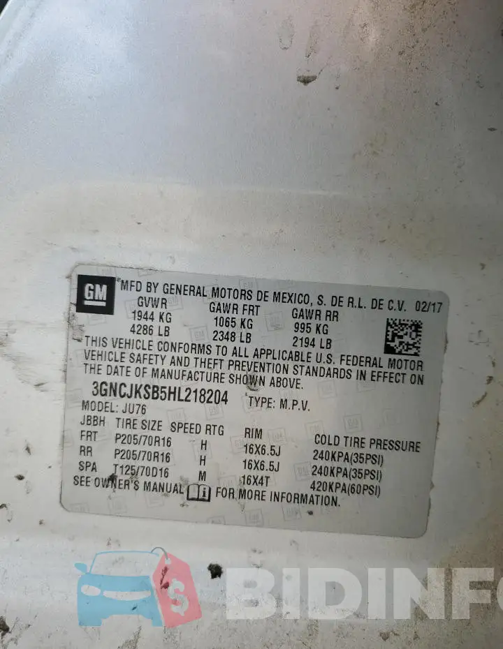3GNCJKSB5HL218204 Photo# 14