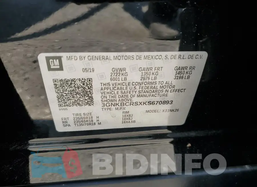 3GNKBCRSXKS670893 Photo# 13