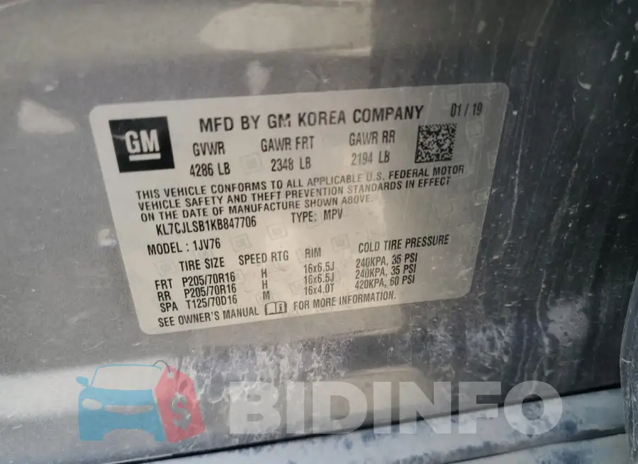 KL7CJLSB1KB847706 Photo# 13