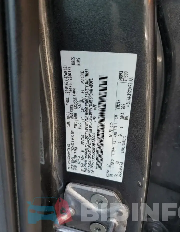 1FMCU0G92GUB25005 Photo# 12