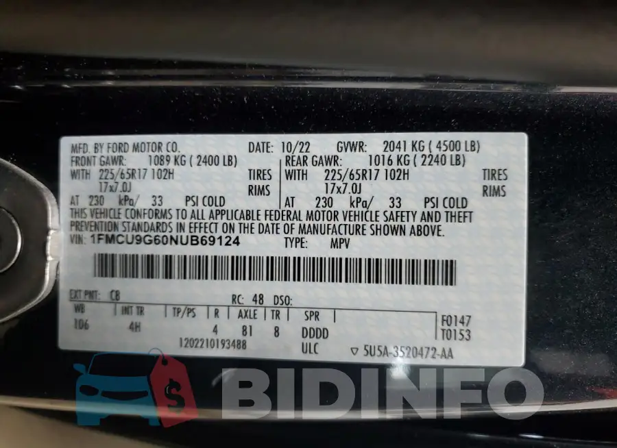 1FMCU9G60NUB69124 Photo# 13